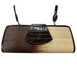 🛍️ $3/40 Le Sac Handmade Satchel Straw Leather Black  Brown Cream